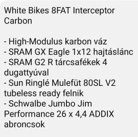 _EGYÉB White 8fat Interceptor Carbon gx 1x12 Fatbike 26" SRAM GX használt ELADÓ