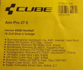 CUBE Aim Pro 27.5 Mountain Bike 27.5" (650b) front suspension used For Sale