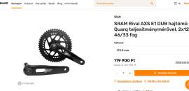 Nem használt Sram Rival dub 12 sp. hajtómű, wattmérős, eladó  Sram Rival dub hajtómű, wattmérős eladó Országúti / Gravel / Triatlon Alkatrész, Országúti Hajtásrendszer nem használt ELADÓ