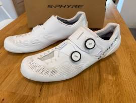 Shimano S-PHYRE RC902 Fehér országúti cipő 48-as méretben S-PHYRE RC902 Shoes / Socks / Shoe-Covers 48 Road used male/unisex For Sale