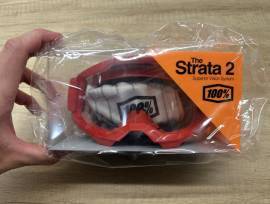 Új 100% Strata 2 piros, átlátszó lencsés DH/FR szemüveg, védőszemüveg 100% Strata 2  Eyewear / Sunglasses DH new / not used For Sale
