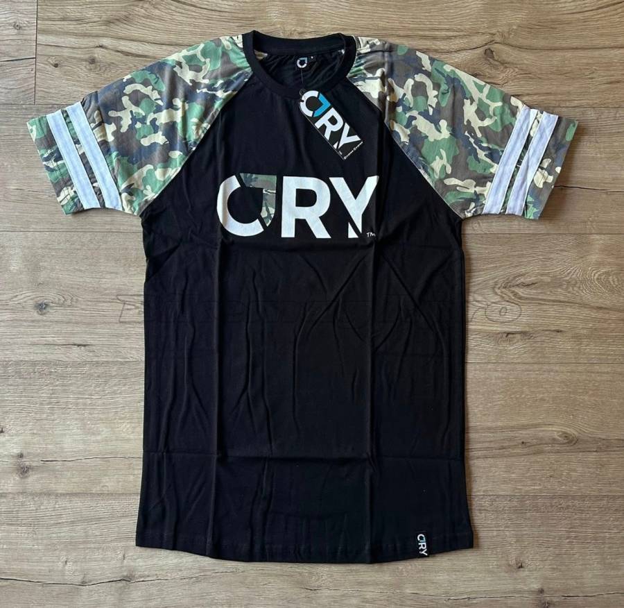 CRY brand fekete/camo slim fit póló, t-shirt (S) - Harry Main BMX