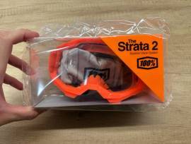 Új 100% Strata 2 narancssárga, átlátszó lencsés DH/FR szemüveg, védőszemüveg 100% Strata 2 Eyewear / Sunglasses DH new / not used For Sale