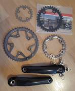 FSA karbon hajtómű szett, újszerű! Négyszögtengelyes, három lánctányérosra is építhető, .  Mountain Bike Alkatrész, MTB Hajtásrendszer használt ELADÓ