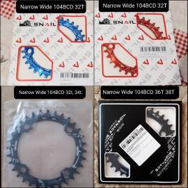Új első lánckerék, lánctányér Narrow Wide, 104BCD. Ár/db! 32t, 34t, 36t, 38t, alu. .  Mountain Bike Components, MTB Drivetrain new / not used For Sale